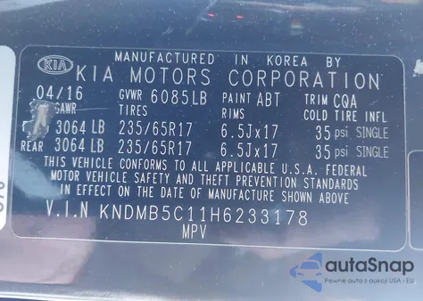 2017 Kia Sedona Lx z USA, uszkodzony, nr VIN KNDMB5C11H6233178